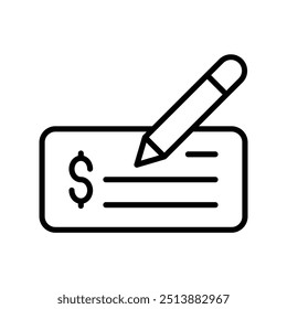 Bank Cheque Icon - Financial Transaction Illustration, Currency Exchange Symbol, Payment Method Drawing, Banking Service Representation, Secure Funds Transfer Image, Economic System Concept