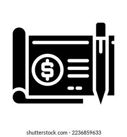 Bank cheque payment solid icon. Bank cheque book with pen. For business and payments presentation. Vector Illustration.
