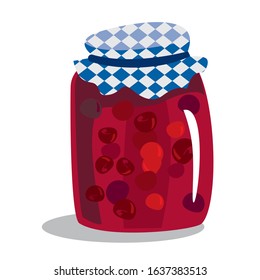 Bank of cherry jam, vector illustration, stylized