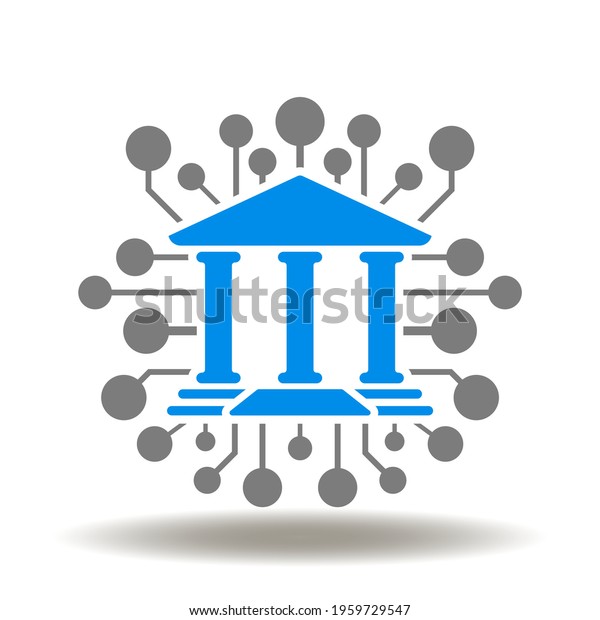 Bank with circuit vector icon. Online\
internet banking technology symbol. CBDC Central Bank Digital\
Currency Illustration.