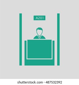 Bank clerk icon. Gray background with green. Vector illustration.