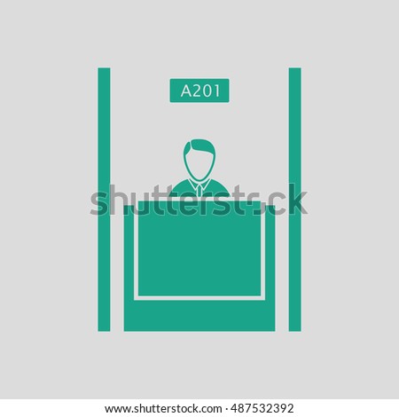 Bank clerk icon. Gray background with green. Vector illustration.