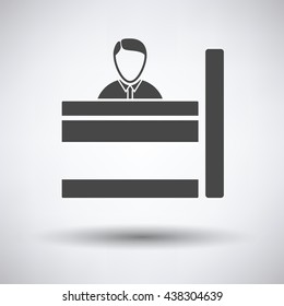 Bank clerk icon on gray background, round shadow. Vector illustration.