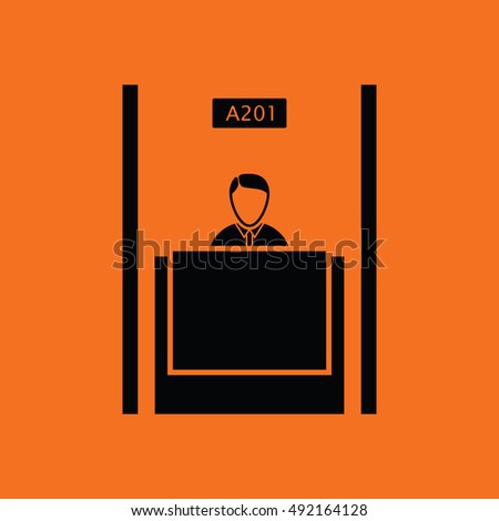 Bank clerk icon. Orange background with black. Vector illustration.