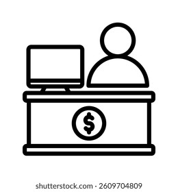 Bank Clerk Line Vector Illustration On White Background.