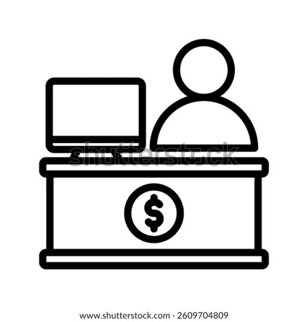 Bank Clerk Line Vector Illustration On White Background.