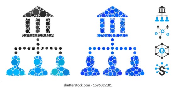 Bank client links composition of filled circles in variable sizes and color tints, based on bank client links icon. Vector random circles are united into blue composition.