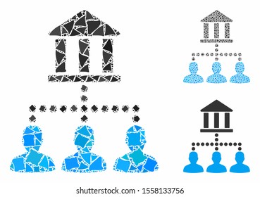 Bank client links composition of inequal pieces in various sizes and color tints, based on bank client links icon. Vector tuberous pieces are united into mosaic.
