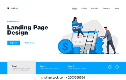 Cliente bancario que solicita tarjeta de crédito en línea. Mujer en el monitoreo con acuerdo firmado, dinero, caja plana de ilustración vectorial. Concepto de servicio bancario en línea para banner, diseño de sitio web o página web de aterrizaje