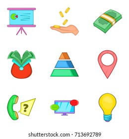 Bank client support icon set. Cartoon set of 9 bank client support vector icons for web design isolated on white background