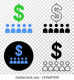 Bank clients EPS vector pictograph with contour, black and colored versions. Illustration style is flat iconic symbol on chess transparent background.