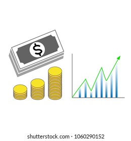 Bank, coin and graph business concept vector eps10 on white background.