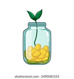 bank coin jar cartoon. business growth, glass economy, cash bottle bank coin jar sign. isolated symbol vector illustration
