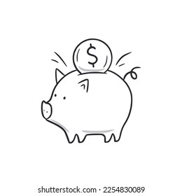 Bank coin piggy doodle. Money piggy hand drawn sketch style icon. Money economy comic doodle drawn concept. Vector illustration.