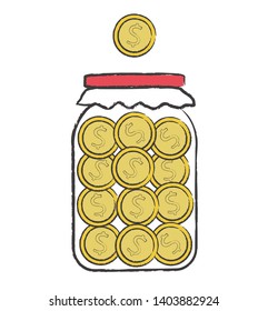 Bank with coins on a white background. Vector illustration.