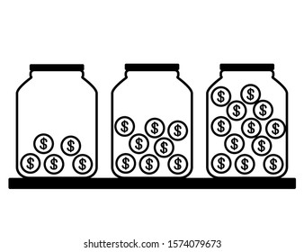 Bank and coins on a white background. Silhouette. Vector illustration.