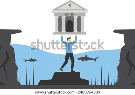 Bank Collapse and Banking Crisis or global credit system falling in debt as a financial instability or insolvency concept

