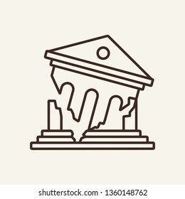 Bank Collapse Line Icon. Crash, Bankrupt, Ruined Building. Bankruptcy Concept. Vector Illustration Can Be Used For Breakdown, Insolvency, Financial Crisis