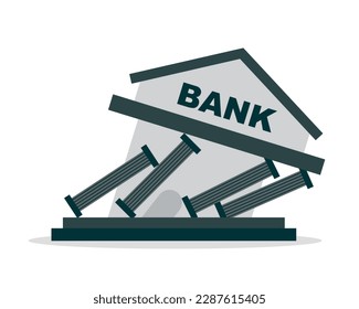 Bank collapse or bank runaway, collapse, financial crisis or bankruptcy problem, stock market crash or credit risk, failure or the concept of investment failure. On the white background, the vector is