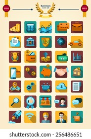 Bank collection, finance set, business icons flat design. App icons man and woman, business collection, office elements