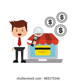 bank and commerce online flat icons vector illustration design