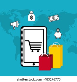 bank and commerce online flat icons vector illustration design