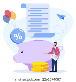 Bank concept flat style vector illustration. Business income, finance, saving money and wealth. Deposits, loans and cash services.