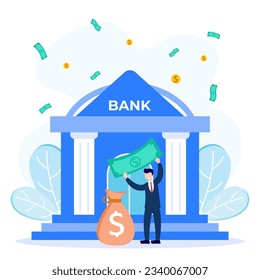 Bank concept flat style vector illustration. Business income, finance, saving money and wealth. Deposits, loans and cash services.