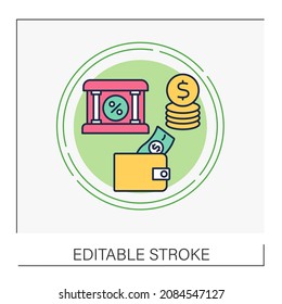 Bank concept line icon. Financial operations in government building. Money accounting. Financial literacy concept. Isolated vector illustration. Editable stroke