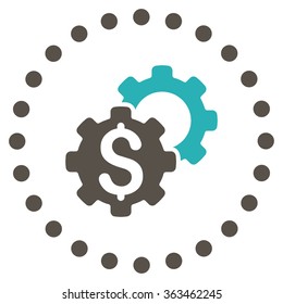 Bank Configuration vector icon. Style is bicolor flat circled symbol, grey and cyan colors, rounded angles, white background.