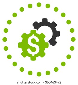 Bank Configuration vector icon. Style is bicolor flat circled symbol, eco green and gray colors, rounded angles, white background.