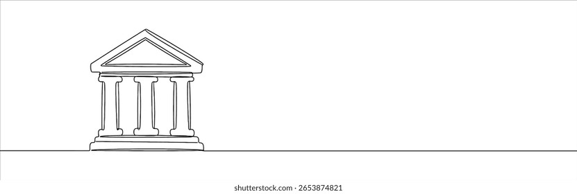 Bank continuous one line drawing. Government building, museum. Vector illustration.