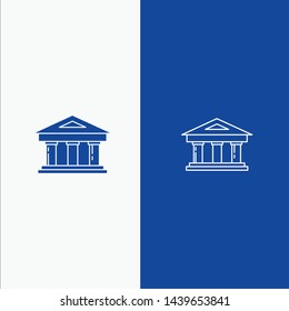 Bank, Courthouse, Finance, Finance, Building Line and Glyph Solid icon Blue banner Line and Glyph Solid icon Blue banner