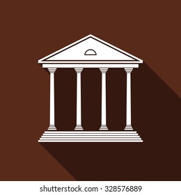 Bank or courthouse flat icon with long shadow. Vector Illustration