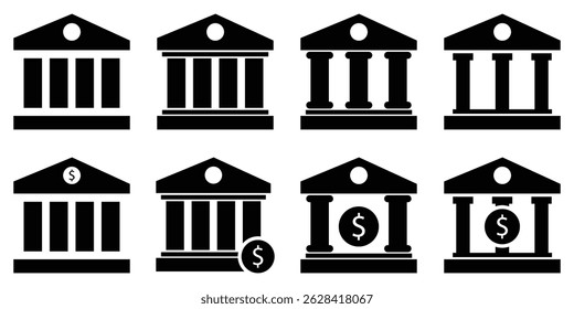 Bank and Courthouse Icon Set – Flat and Colored Vector Symbols for Finance, Government, and Legal UI Design