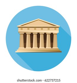 Bank, courthouse, parthenon architecture greek temple icon isolated on white background. Vector illustration flat architecture design. Building ancient monument symbol icon. Column pillar landmark