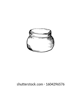 Bank. For the cream. Bottle. Sketch. Vector. Isolated on a white background. Decor element.