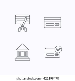 Bank credit card, approved card icons. Expired credit card linear sign. Flat linear icons on white background. Vector