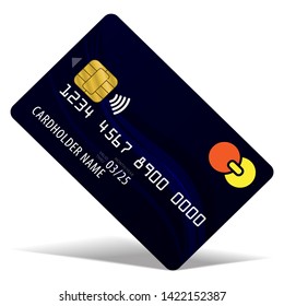 Bank Credit Card with contactless pay technology standing on the corner realistic style icon for payment front view isolated. Contact less Payment method design concept. Vector illustration