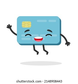 Bank credit card cute character in flat style. Debit plastic card payment Emoji