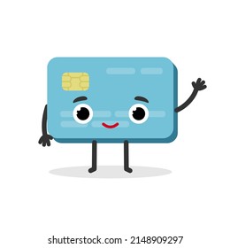 Tarjeta de crédito bancaria lindo personaje al estilo de las caricaturas. Emoji de pago de tarjeta de plástico de débito