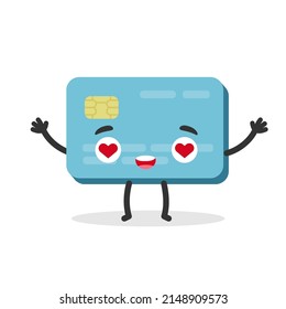 Bank credit card cute character in cartoon style. Debit plastic card payment emoji