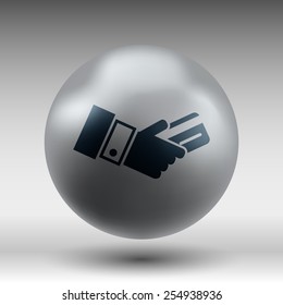Bank credit card with hand, vector illustration. Flat design style
