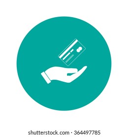 Bank credit card with hand, vector illustration. Flat design style.
