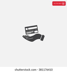 Bank credit card with hand, vector illustration. Flat design style