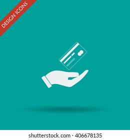 Bank credit card with hand, vector illustration. Flat design style.