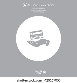 Bank credit card with hand, vector illustration. Flat design style