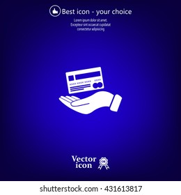 Bank credit card with hand, vector illustration. Flat design style