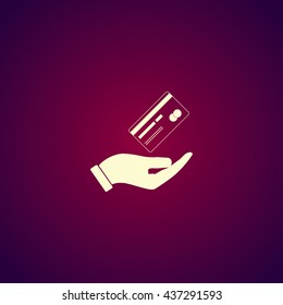 Bank credit card with hand, vector illustration. Flat design style.