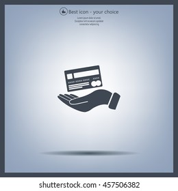 Bank credit card with hand, vector illustration. Flat design style